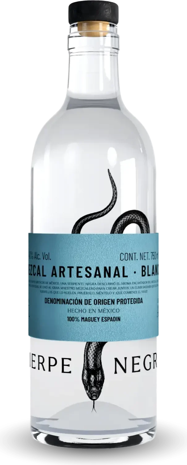 Botella de Mezcal Artesanal Sierpe Negra Espadín, Etiqueta Azul 40%